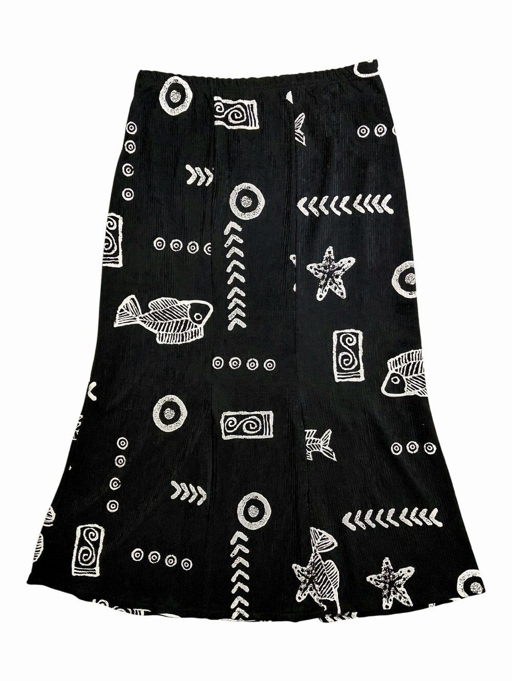 Vintage 90s Seung Lee Black Nautical Novelty Print Midi Skirt | Size Small